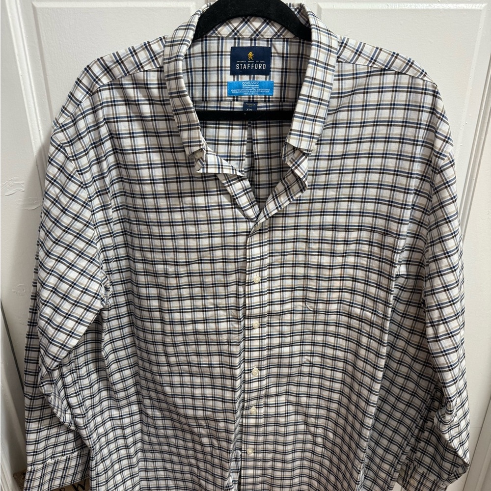 Stafford Blue and White Casual Button Down Shirt